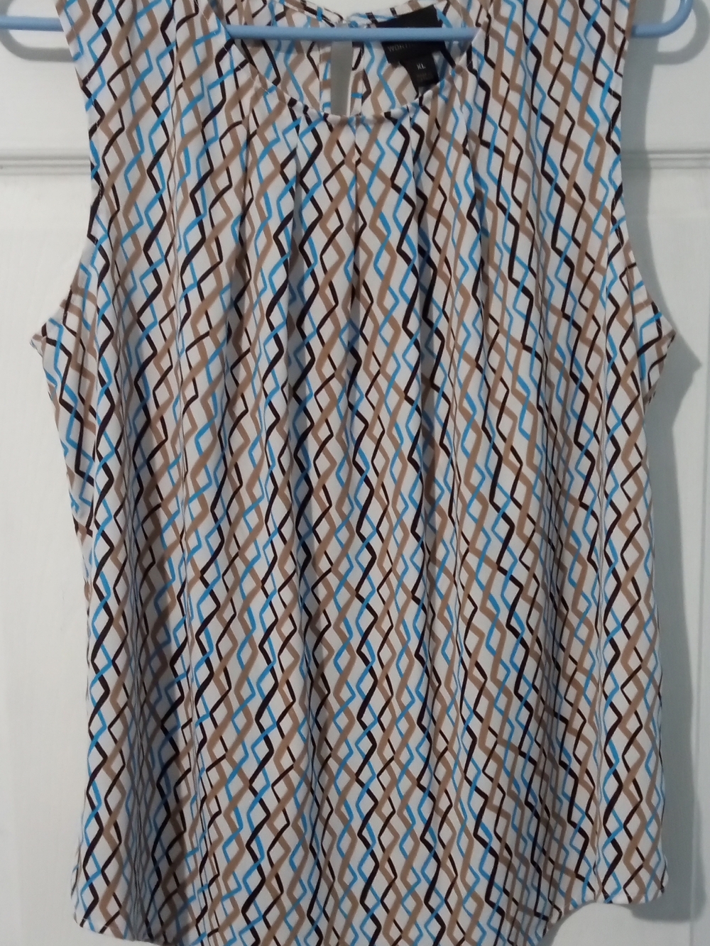 Worthington Sleeveless Geometric Lattice Camisole In Beige, Blue & Brown